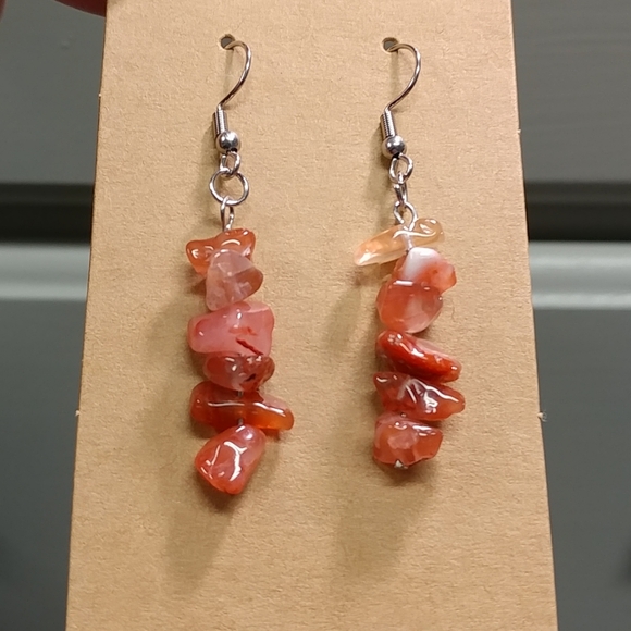 Rhodonite Earrings Natural Gemstone Chip Beaded Surgical Stainless-Steel Hooks - Picture 10 of 13